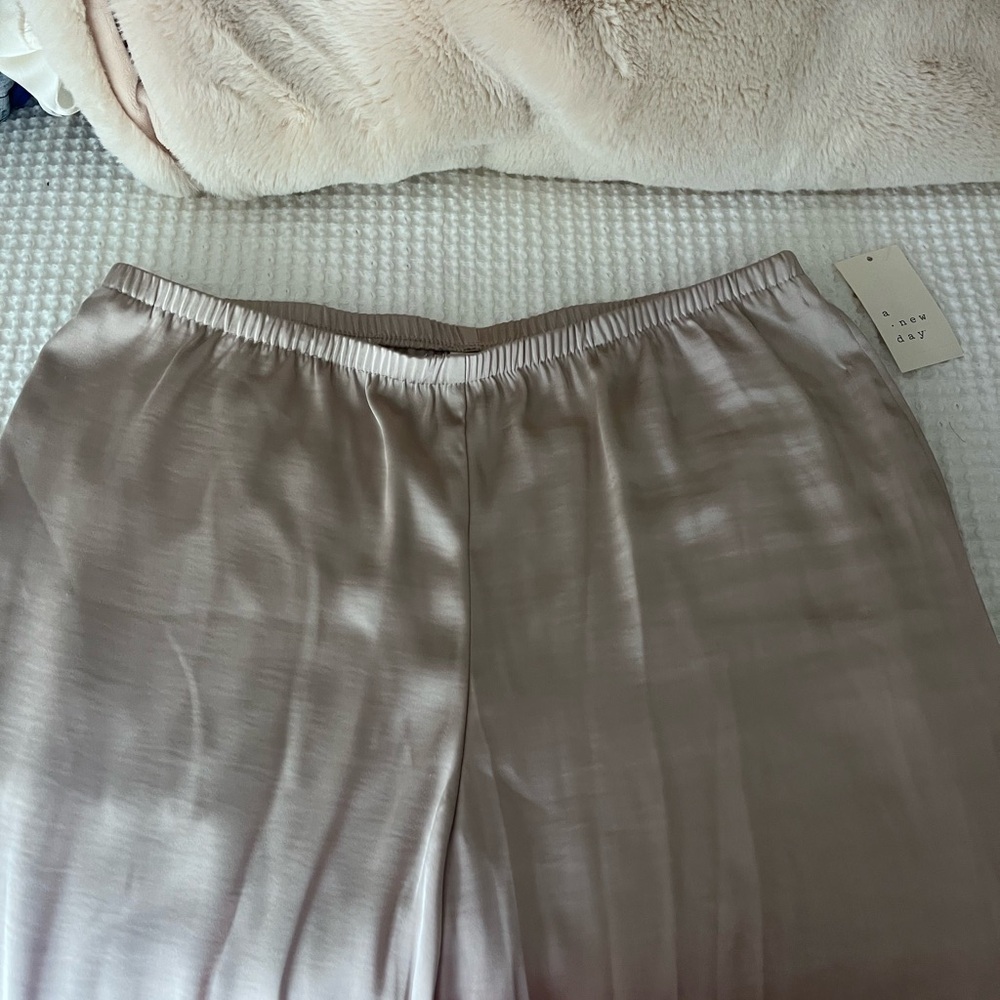 a new day Women's Wide Leg satin pants in champagne/beige
